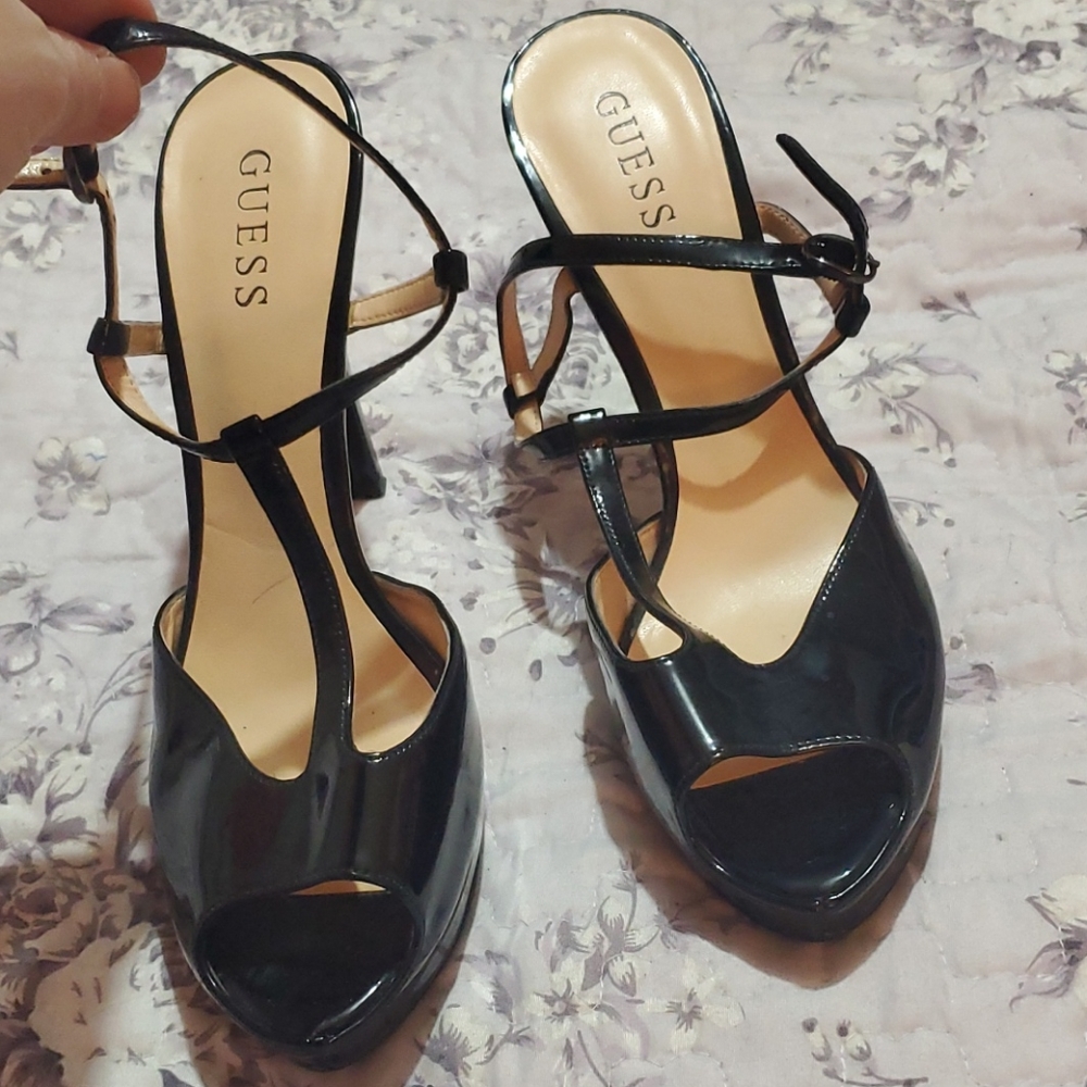 Black Guess T-straps heels.
